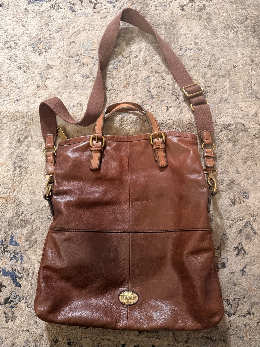 Fossil Explorer Leather Foldover Tote